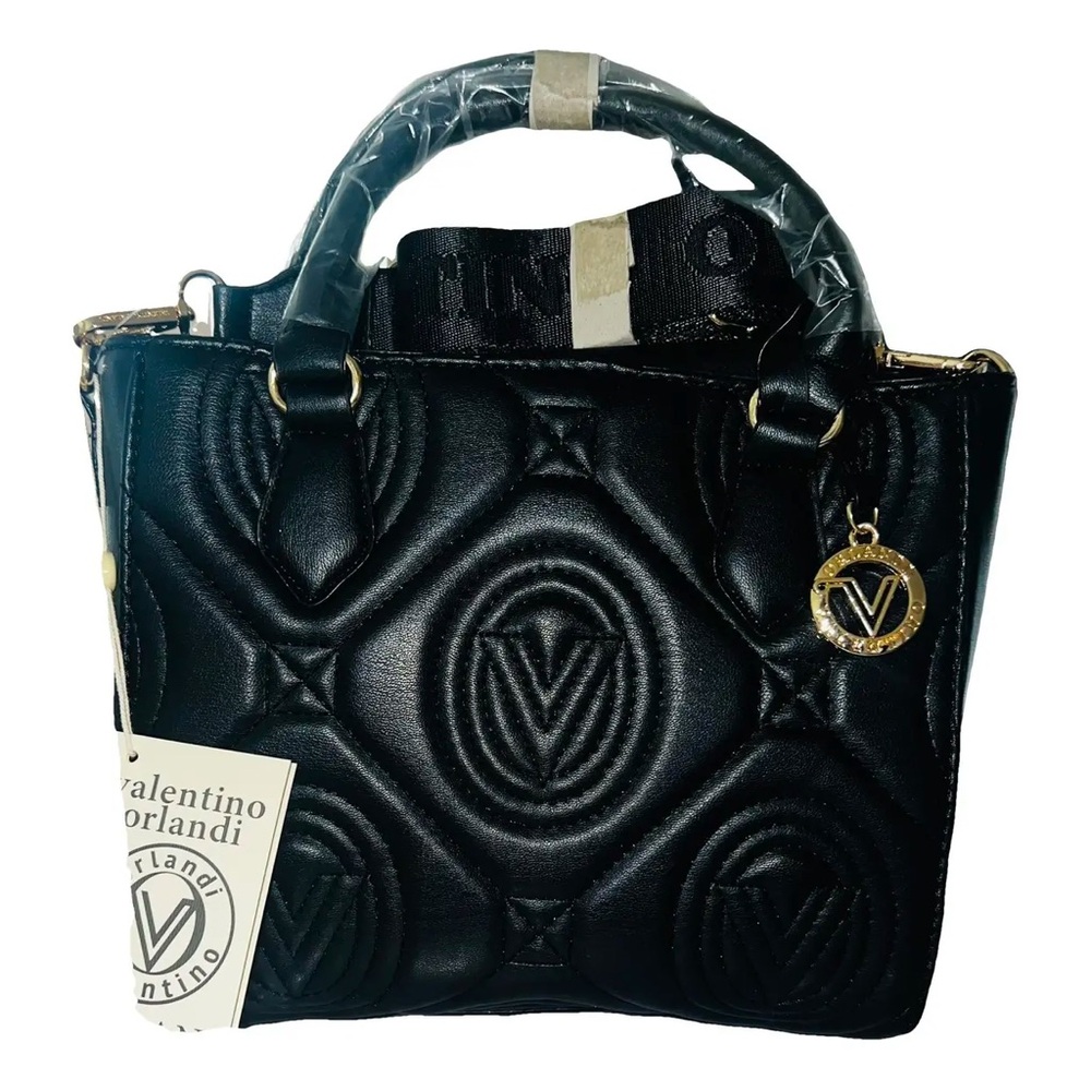 Valentino Orlandi Vegan Leather Black Embossed Satchel